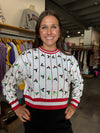 QOS White Sweatshirt with Red Sequin Stripes & Holly