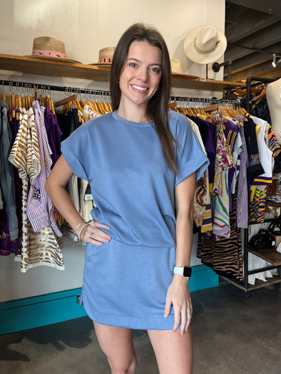 She+Sky Misty Blue Drop Shoulder Knit Top