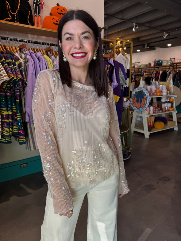 Lucy Paris Cream Ginny Sequined Top