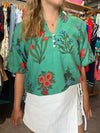 THML Green Puff Sleeve Green Floral Top