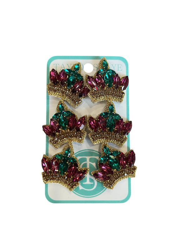 Taylor Shaye Mardi Gras Beaded Triple Crown Drop Earrings