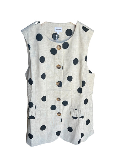 Aureum Ivory Polka Dot Linen Vest with Ruffle Pockets