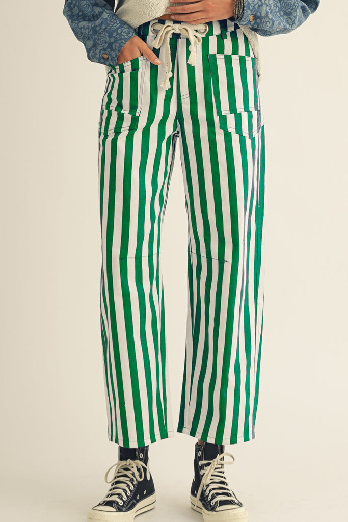 LovLov Green Striped Pocket Rope String Pants