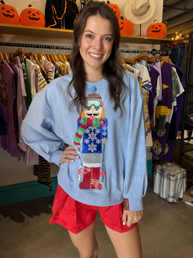 QOS Powder Blue Skiing Nutcracker Sweatshirt