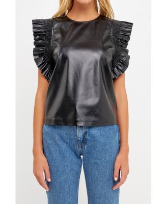 English Factory Leather Ruffle Top