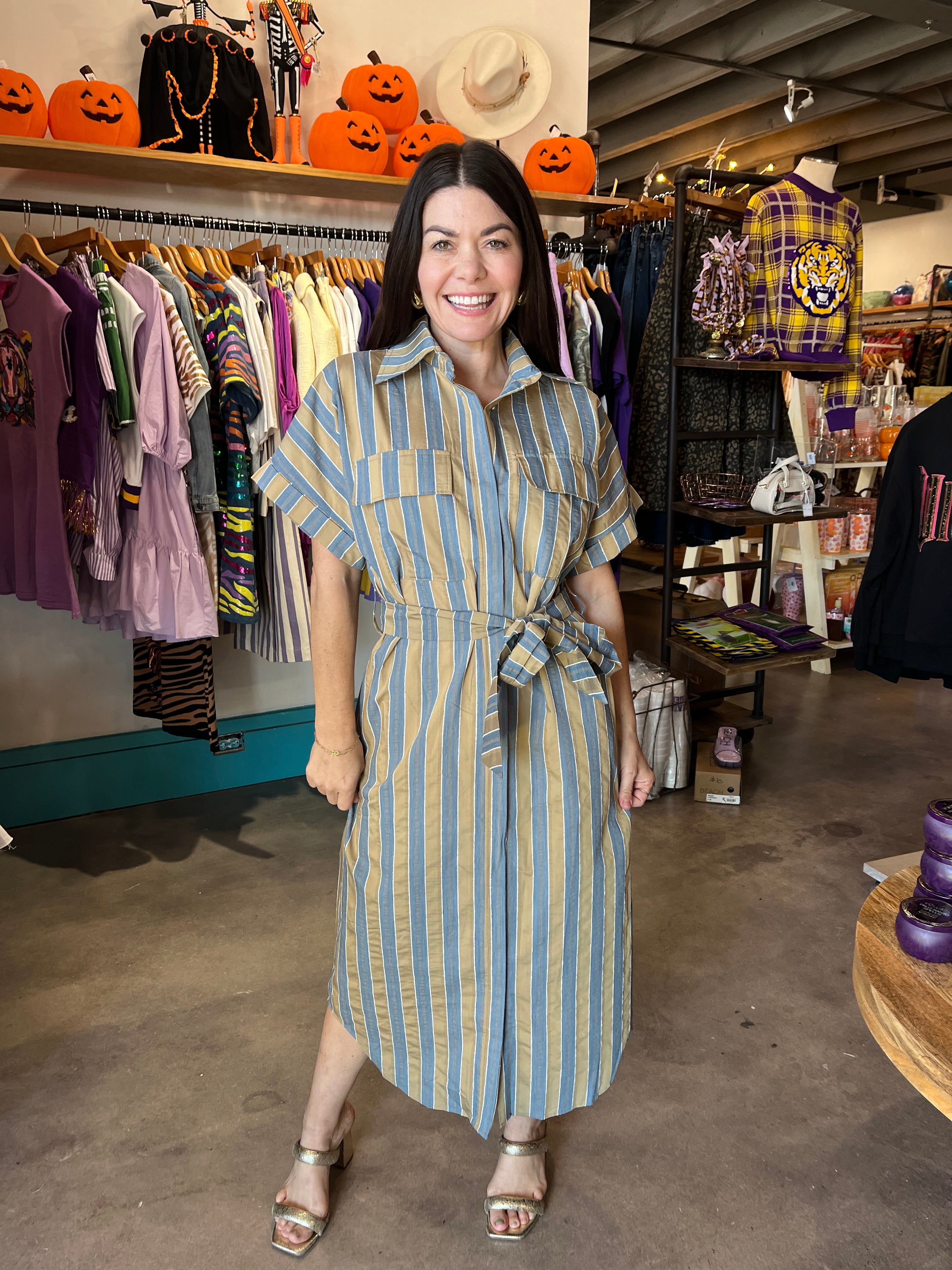 Meet Me in Santorini Hazel Fall Stripe Shirt Midi Dress - Meet Me in Santorini Hazel Fall Stripe Shirt Midi Dress -