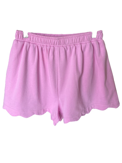 Peach Love Pink French Terry Scallop Hem Shorts