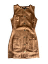 Endless Rose Camel Suede Round Neck Buttoned Mini Dress