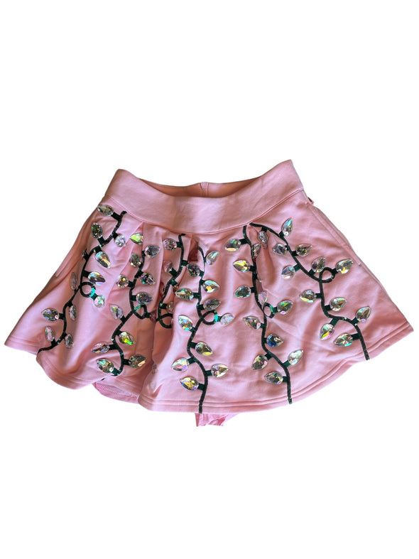 QOS Light Pink Clear Jeweled Christmas Light Skort