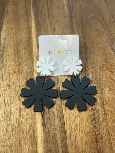 Black and White Flower Earrings