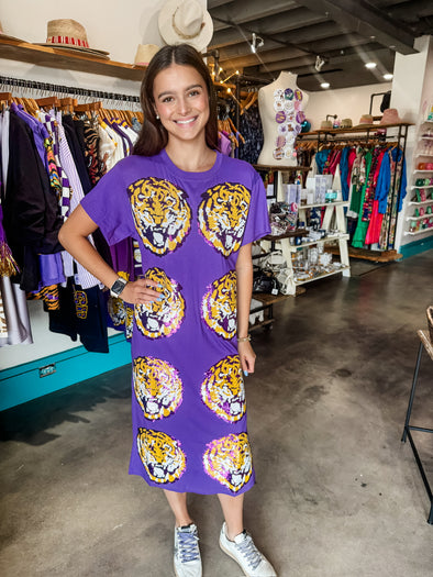 QOS Licensed LSU Mascot Midi Tee Dress