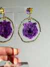 Louie Love Gold Purple Acrylic Tiger Face Earrings