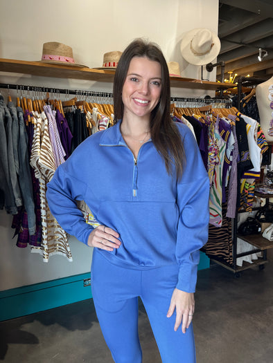 P. Cill Cornflower Blue Quarter Zip Pullover Top
