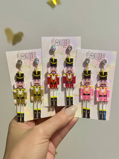 Louie Love Acrylic Print Christmas Nutcracker Earrings