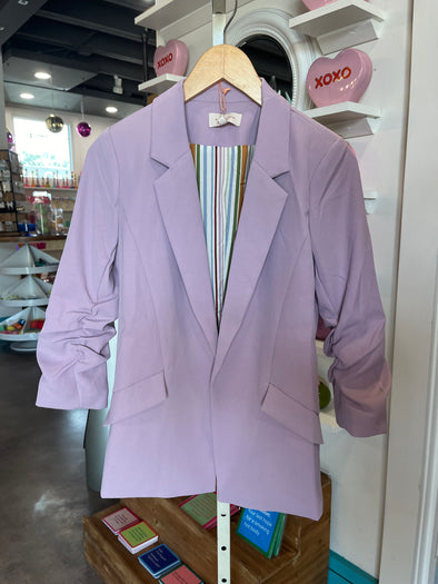 Skies are Blue Dusty Lilac Shirred Sleeve Blazer