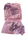 QOS Light Pink Oversized Rhinestone Bow Skort