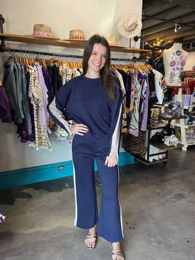 P. Cill Navy and Taupe Layered Long Sleeve Top