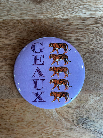 L. Ellis Designs Purple Geaux Tigers 3" Button