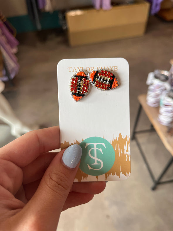 Taylor Shaye Orange and Black Beaded Football Studs