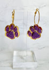 Louie Love Purple & Gold Football Sports Paw Hoop Earrings