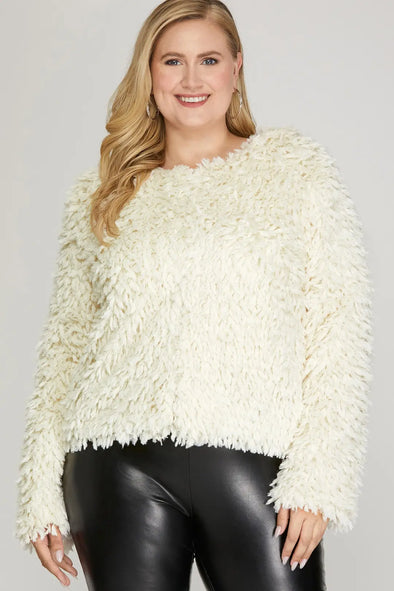 She+Sky Cream Long Sleeve Faux Fur Jacket