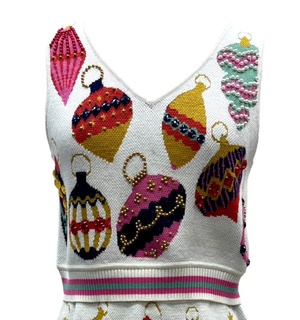 QOS Beige Multi Ornament Knit Tank