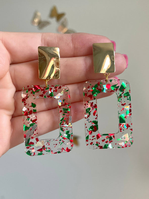 Louie Love Acrylic Colorful Confetti Christmas Celebration Earrings