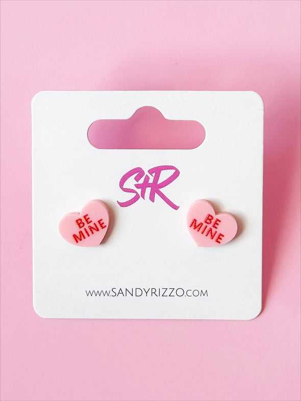 Sandy + Rizzo Pink Conversation Heart Stud Earrings