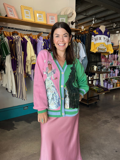 QOS Licensed Colorblock Glinda & Elphaba Button Up Cardigan