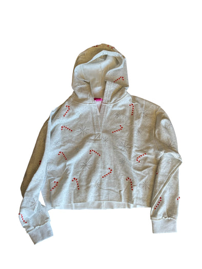 QOS Grey Candy Cane & Snowflake Collar Sweatshirt