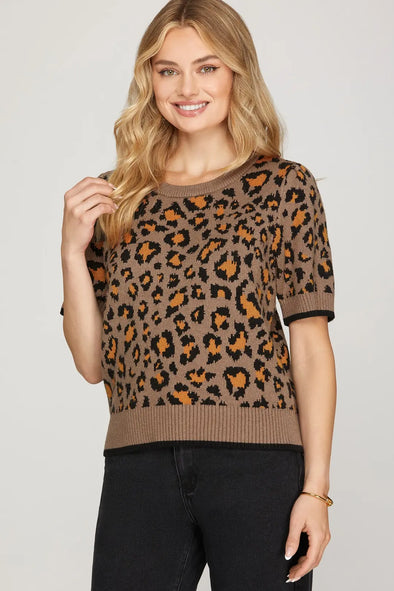 She+Sky Mocha Leopard Pattern Sweater
