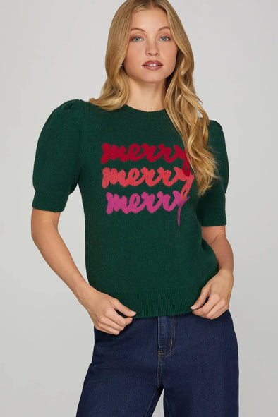 She+Sky Green Merry Christmas Sweater Top