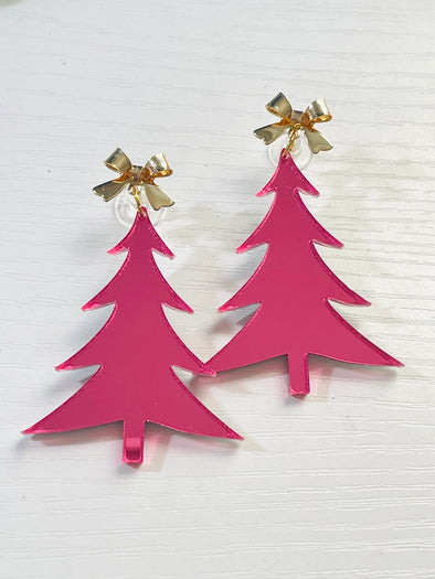 Louie Love Pink Acrylic Christmas Tree Earrings