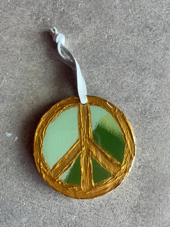 Handmade Gold Peace Sign Ornaments