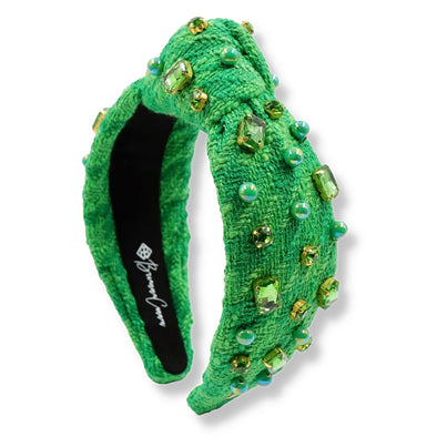 BC Green Knit Headband with Crystals & Pearls