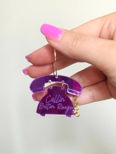 Louie Love Purple Acrylic Louisiana State Calling Baton Rouge Earrings