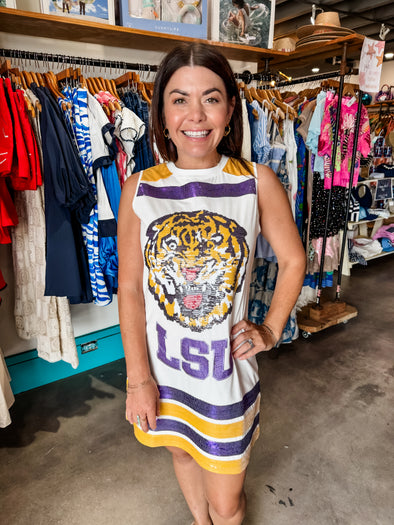 QOS Licensed LSU Striped Tank Dress