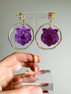 Louie Love Gold Purple Acrylic Tiger Face Earrings
