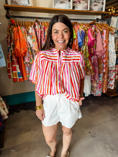 Fate by LFD Striped Poplin Puff Sleeve Top