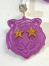 Louie Love Gold Purple Acrylic Tiger Face Rockstar Earrings