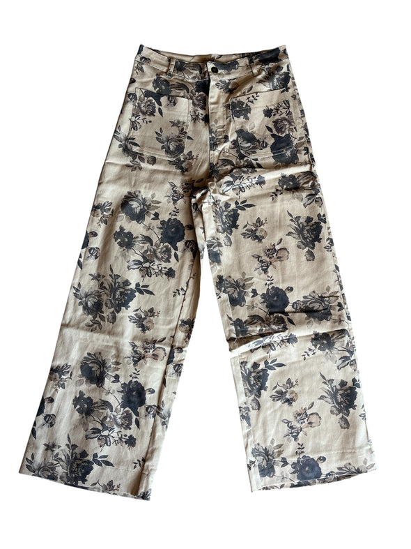 Entro Taupe Floral Wide Leg Pants