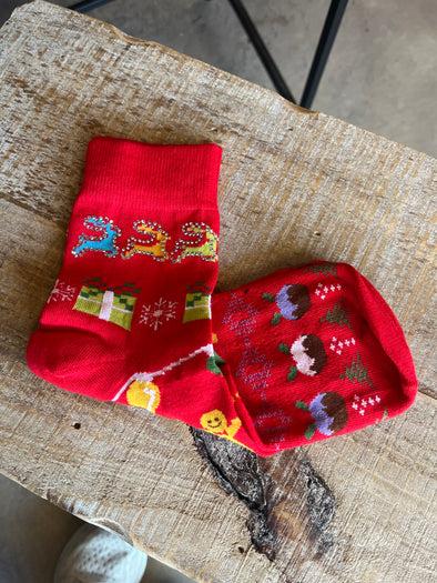 QOS Red Needlepoint Christmas Socks