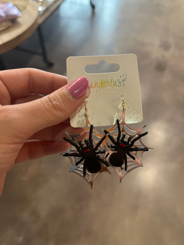 Acrylic Spider on Web Earrings