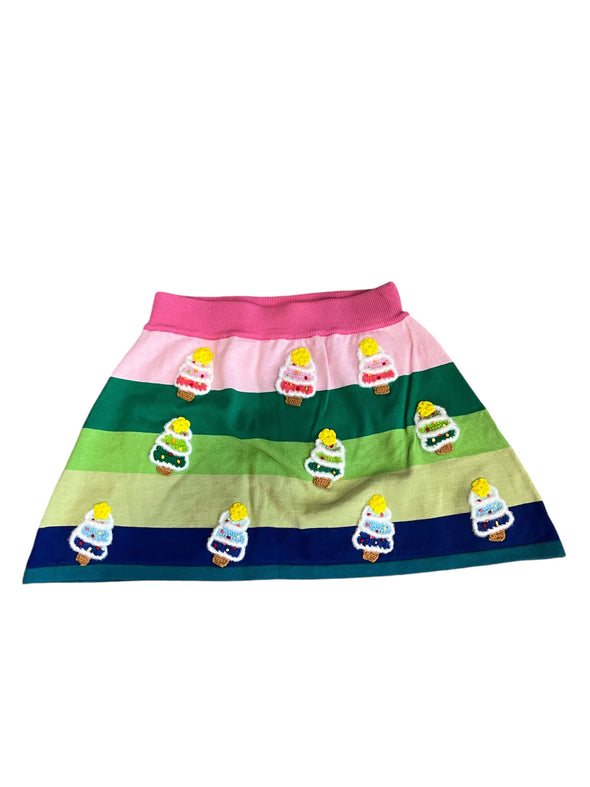 QOS Rainbow Stripe Christmas Tree Knit Skirt