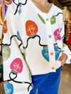 QOS White Christmas Light Button Cardigan