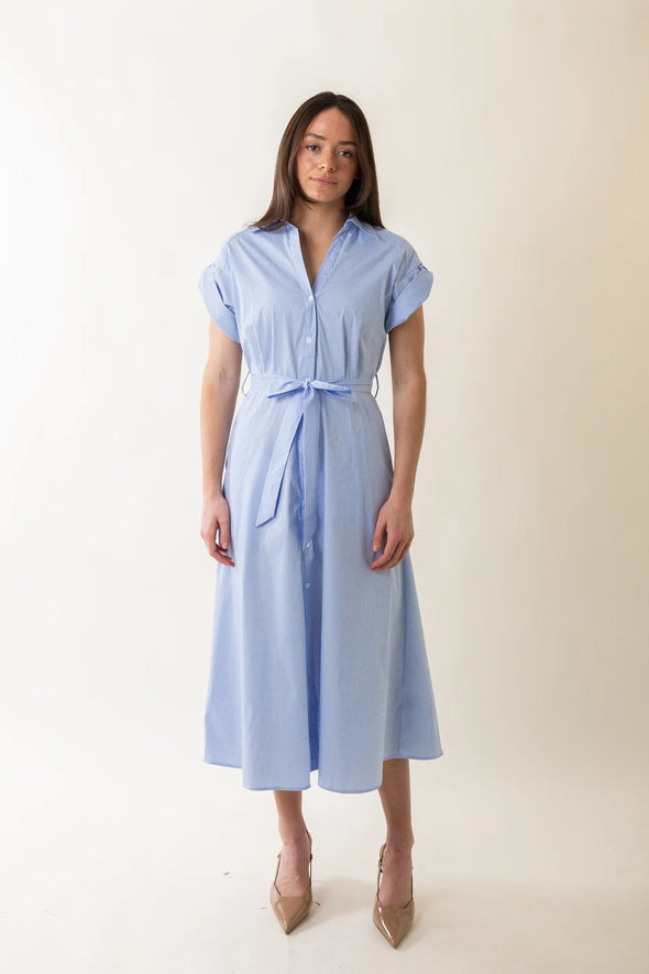 Elan Blue Stripe Collared Midi Dress