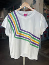 QOS White Diagonal Mardi Gras Stripe Tee