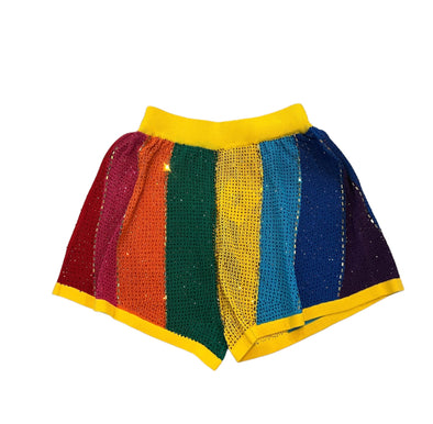 QOS Rainbow Sunshine Rhinestone Shorts