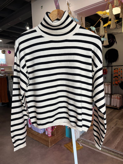 Velvet Hearts Black Stripped Turtle Neck Sweater