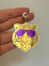 Louie Love Gold Purple Acrylic Tiger Face Rockstar Geaux Earrings